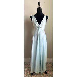 VINTAGE OLGA Bodysilk Tie Detail Draped V Neck Backless Nightgown in Blue Size L